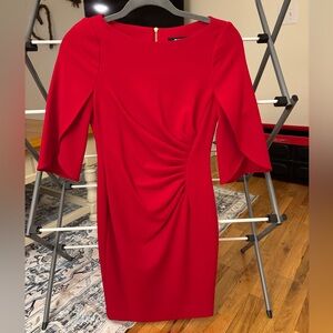 DKNY Vibrant Red Long Quarter Sleeve Dress